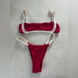Red and White Bikini Set